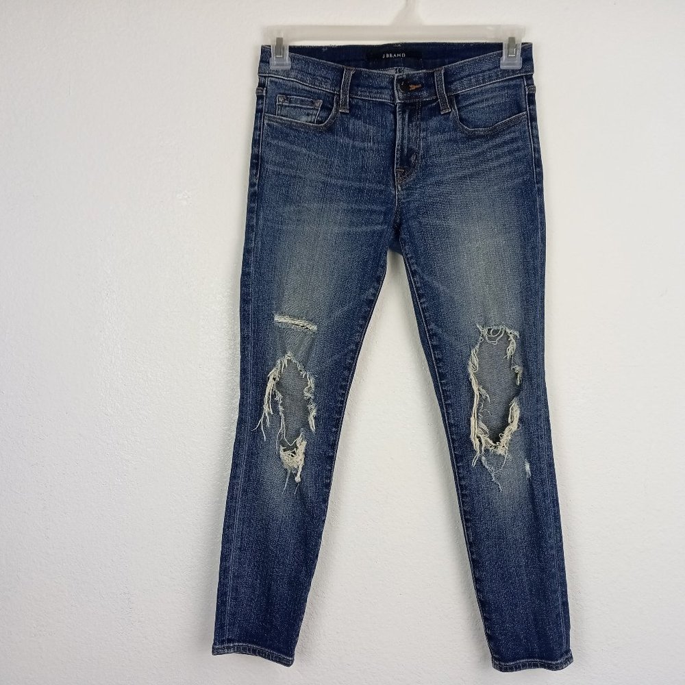 J Brand Women's Skinny Jeans Size 27 Distressed Medium Wash Blue Denim JB000374